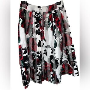 Paprika Red and Black Floral A-Line pleated Skirt